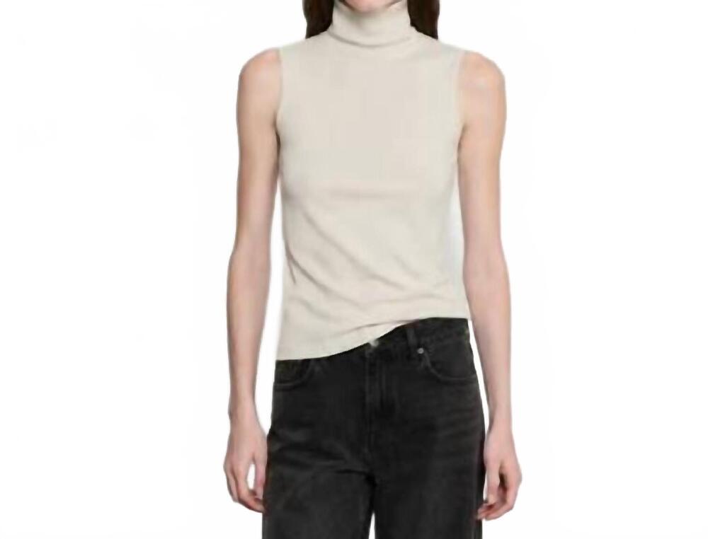 NEW ENZA COSTA cashmere jersey sleeveless turtleneck top in cream